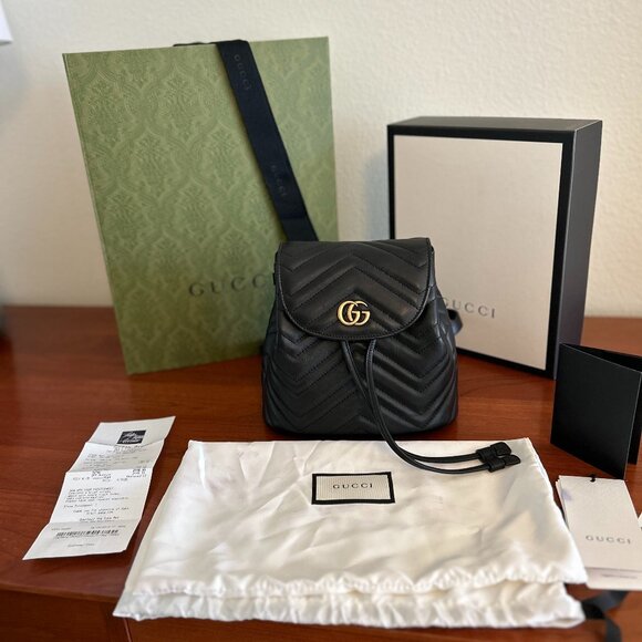 Black Leather GG Marmont Backpack Small - Picture 1 of 8